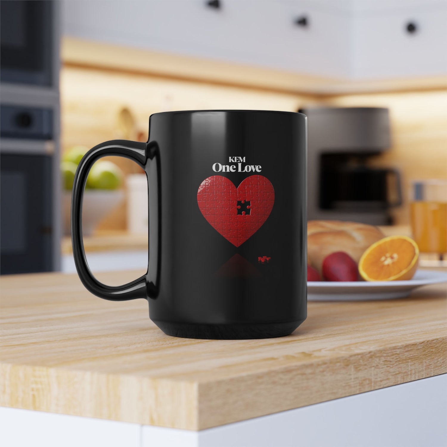 ONE LOVE Heart Black Mug