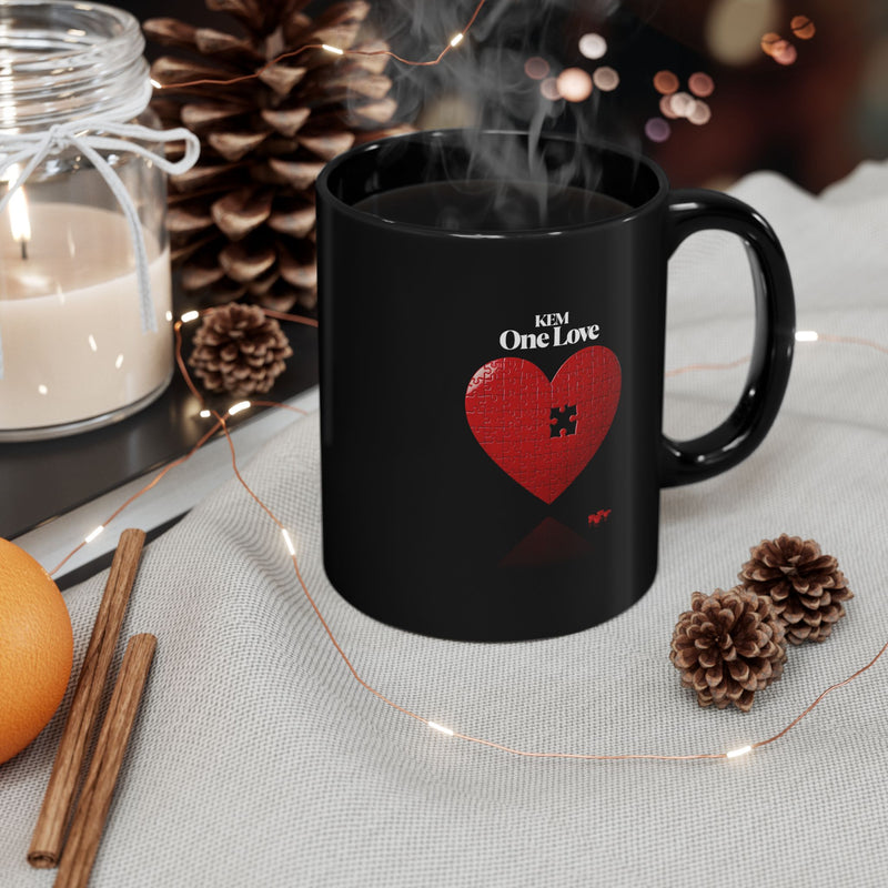 ONE LOVE Heart Black Mug